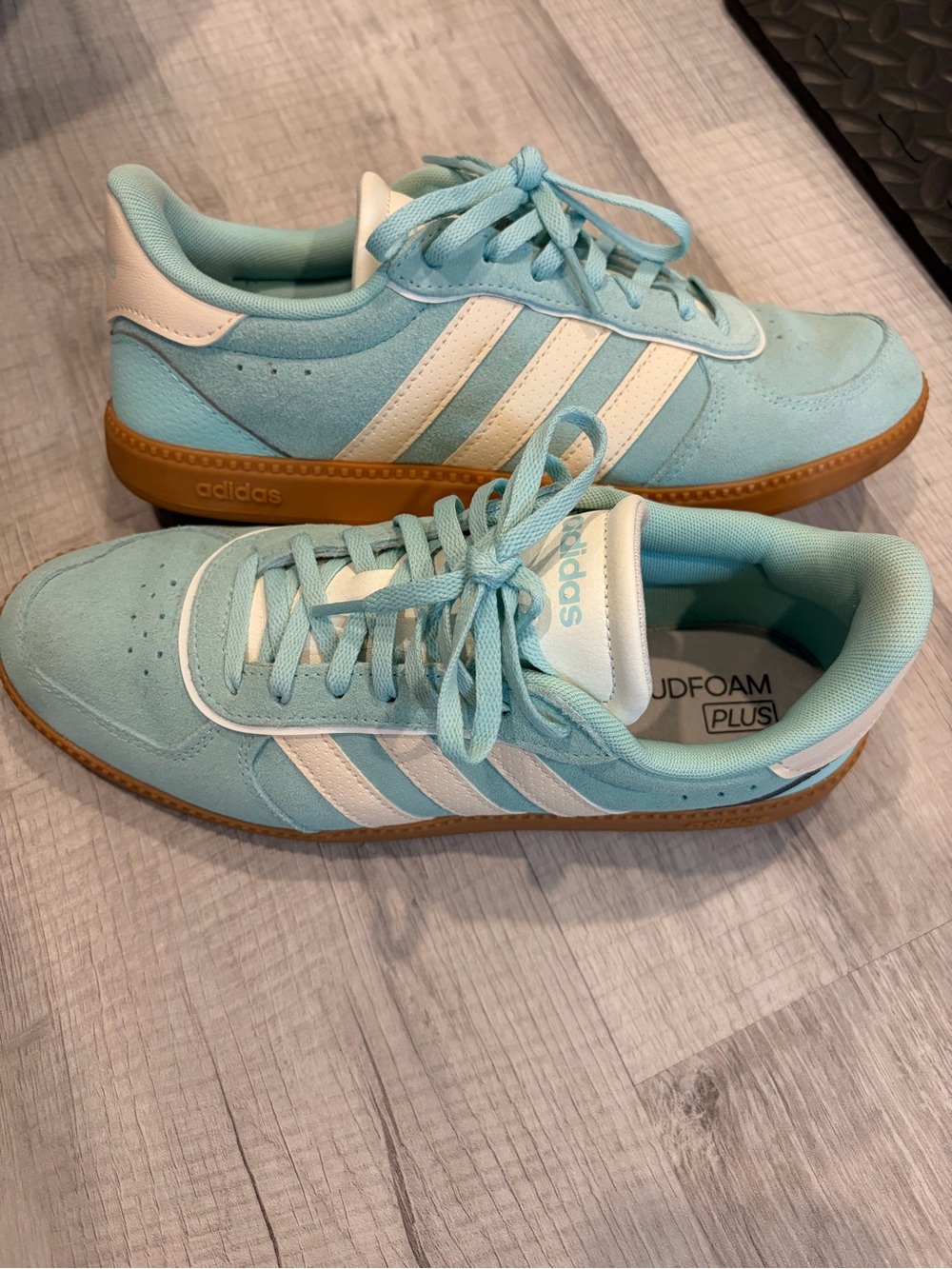 adidas Light Blue Suede Sneakers with White Stripes